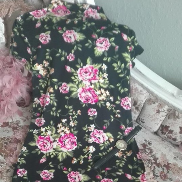 FLORAL PRINT MOCK NECK BLACK MID DRESS ANASTASIA - Picture 7 of 8